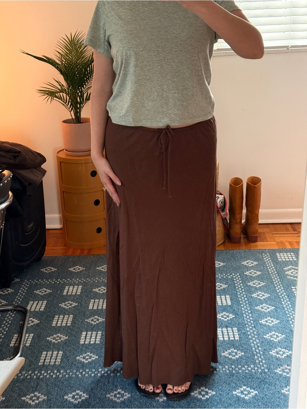 H&M Brown Drawstring Maxi Skirt